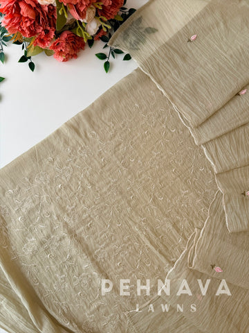 Heavy Embroidered Unstitched Chanderi Suit