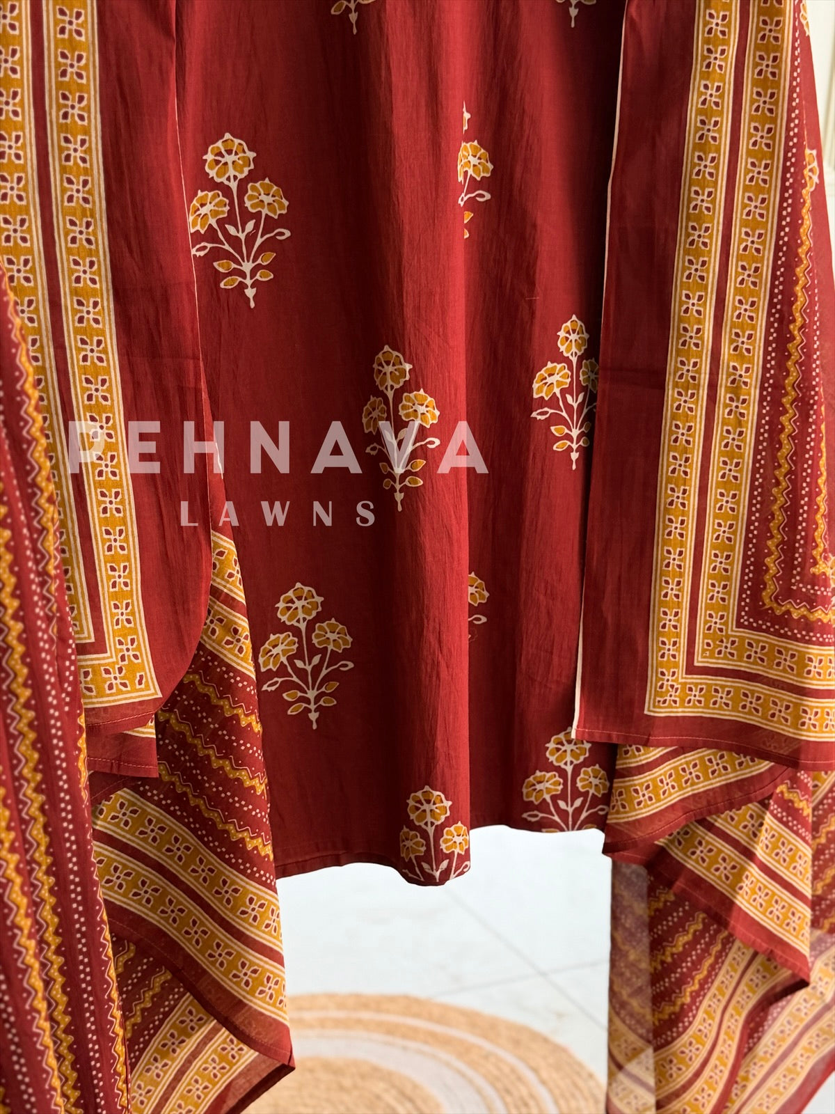 Floral Block Print Suit Set-18193