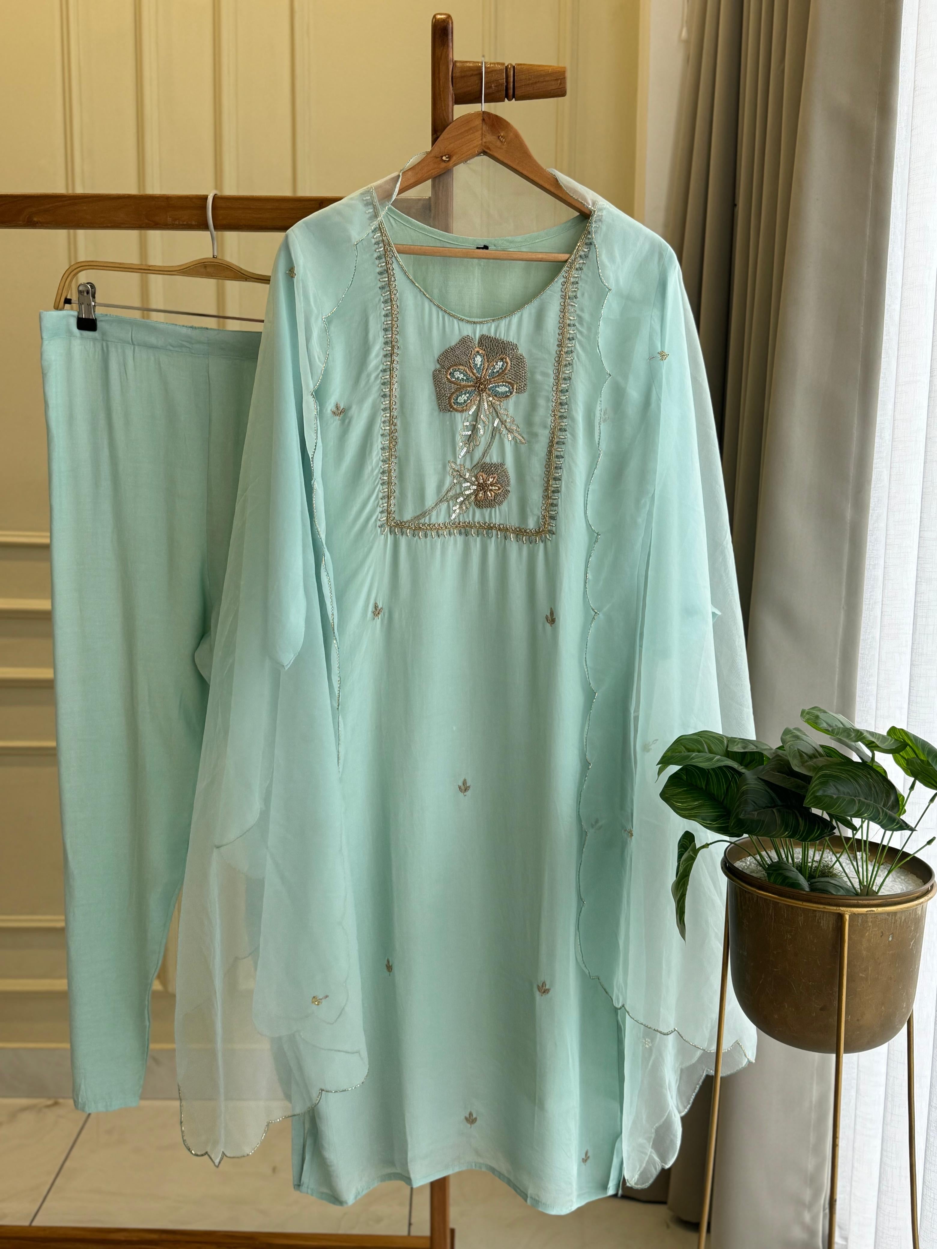 Russian Silk Hand Embroidery Suit