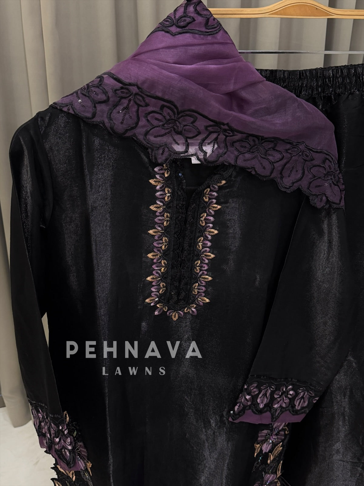 Floral Embroidered Three Piece Suit-1590