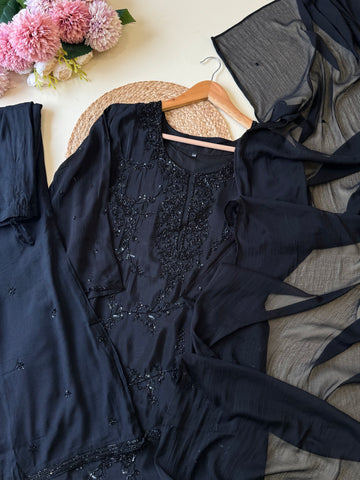 Chinnon hand worked party wear-Black