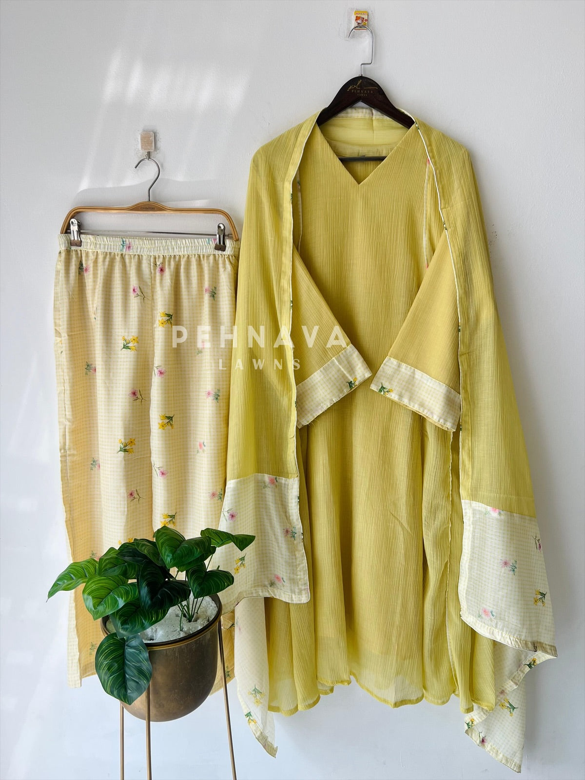 Floral Print Check Ensemble-4346