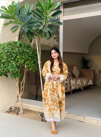 Floral Yellow Pakistani Cotton Suit