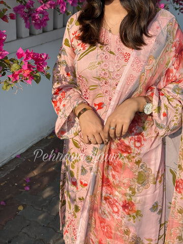 Floral embroidered cotton suit -1134