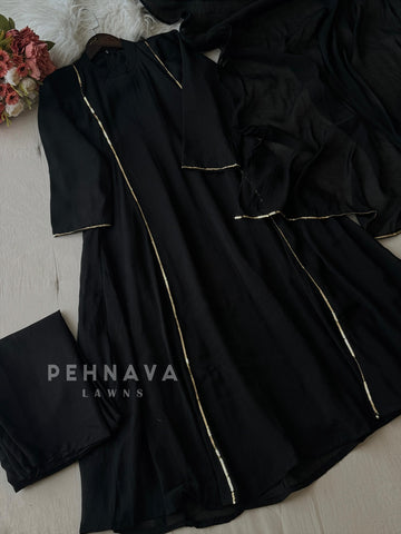 Panel Cut Full Flaired Anarkali-Black