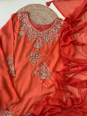 Dola silk short handworked shirt with wide palazzos-3939