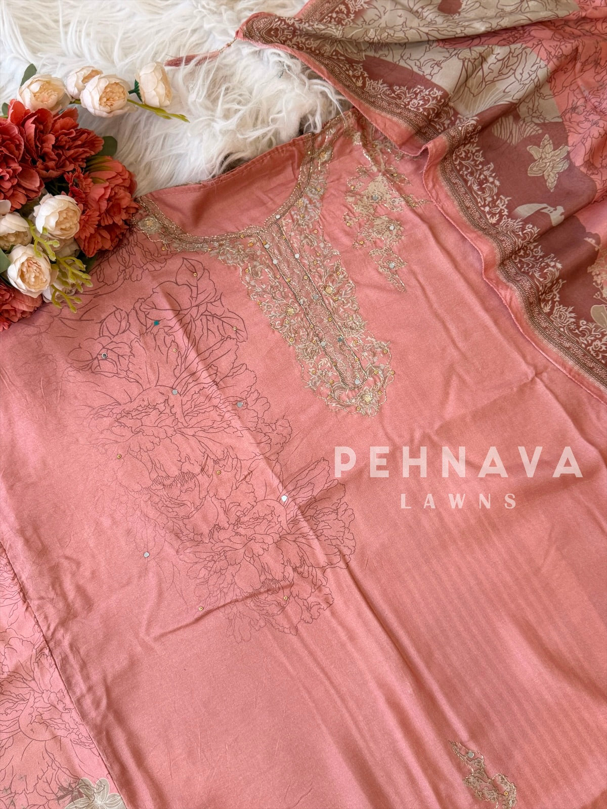 Muslin Unstitched Suit-338 - Pehnava Lawns