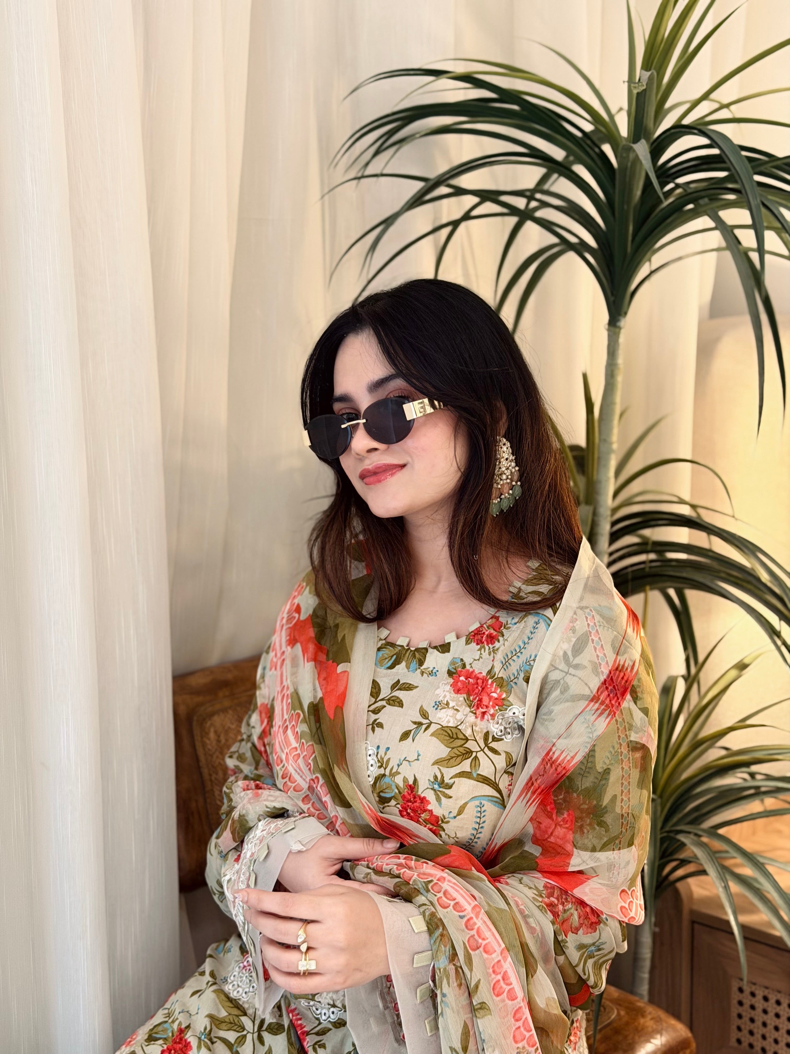 Printed Pakistani Lawn Suit with Embroidered Details 1342 - Pehnava Lawns