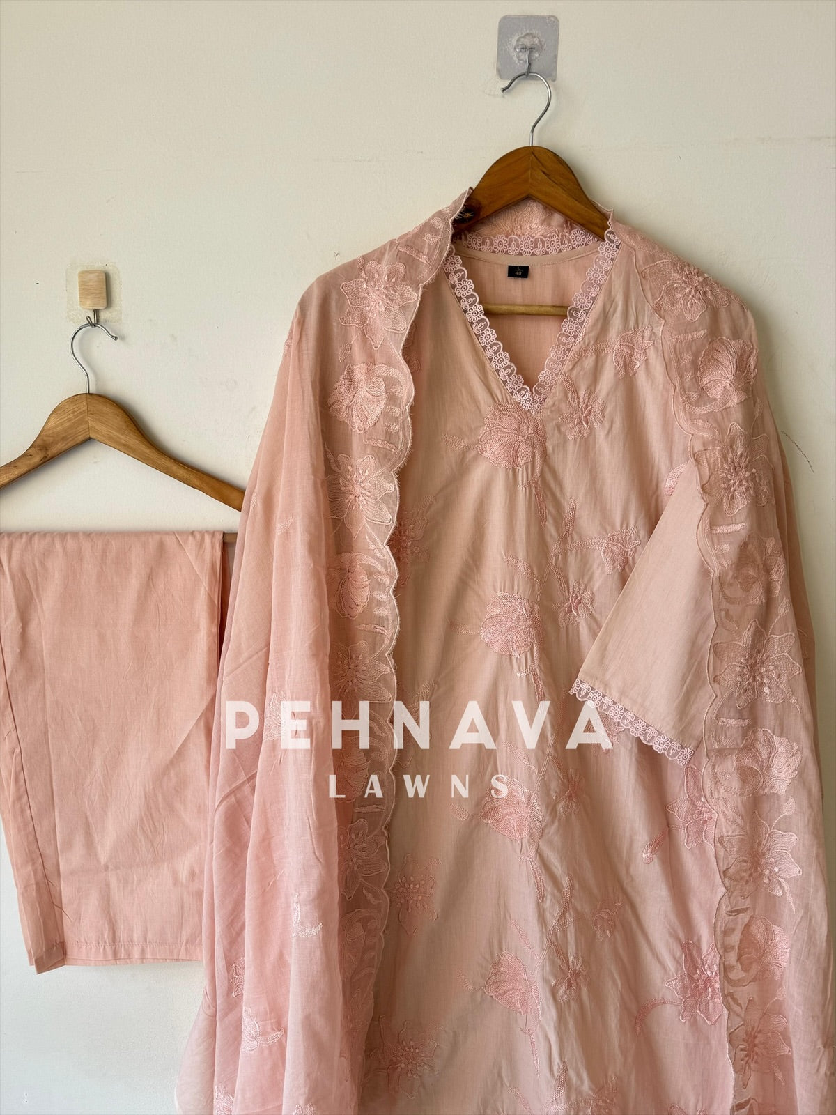 Blush Pink Embroidered Premium Cotton Suit Set