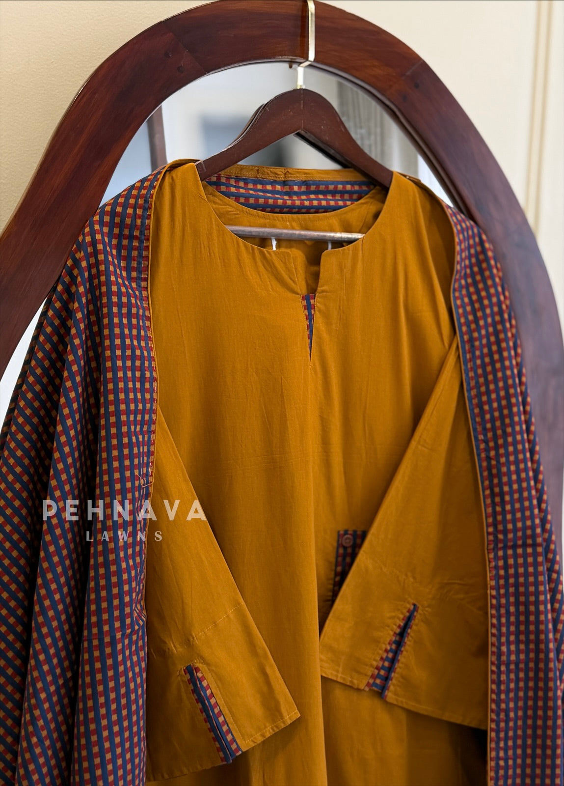 Bell Sleeve Checkered Cotton Suit Set
