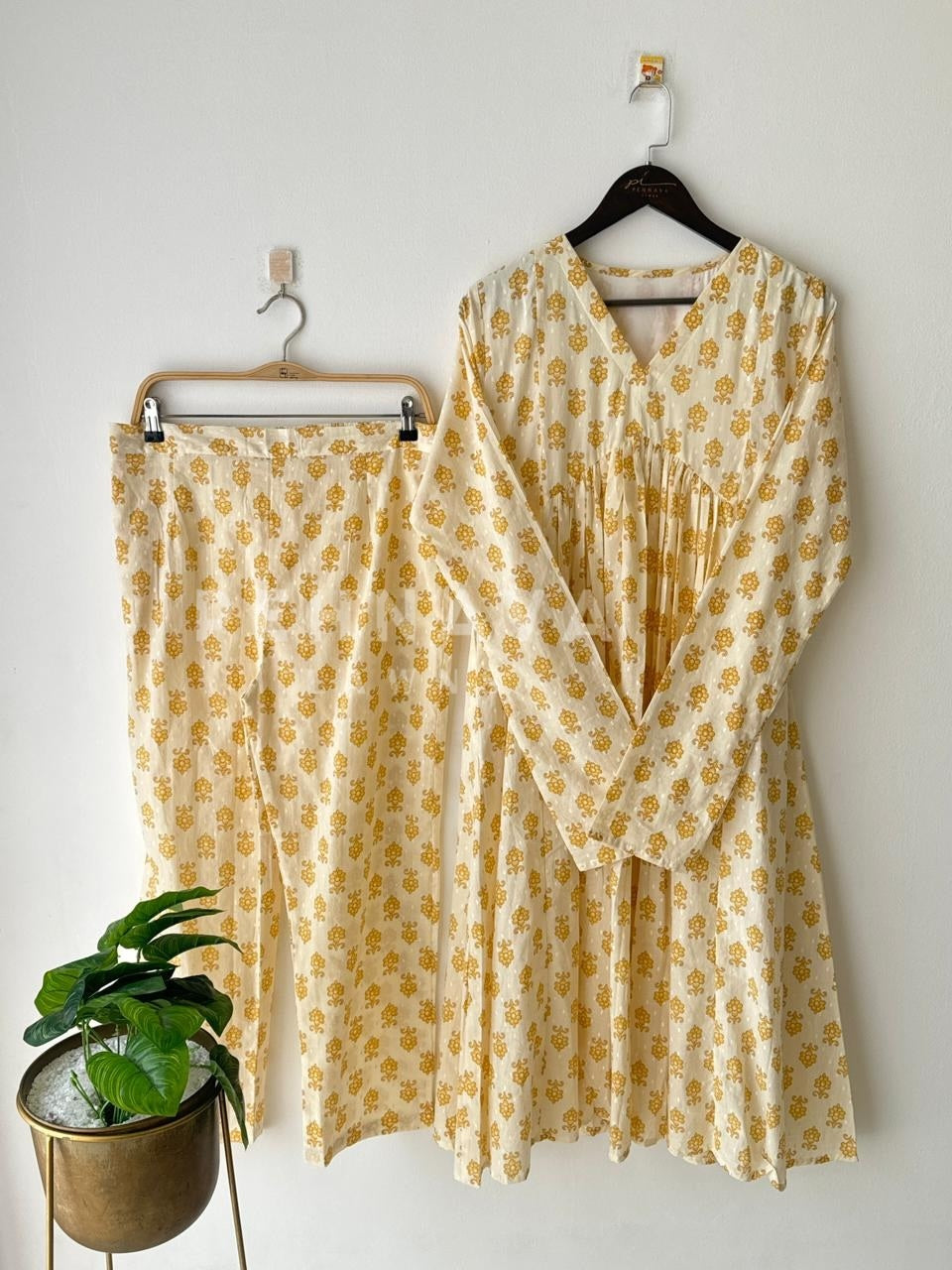 V-Neck Printed pleated kurta - Pehnava Lawns