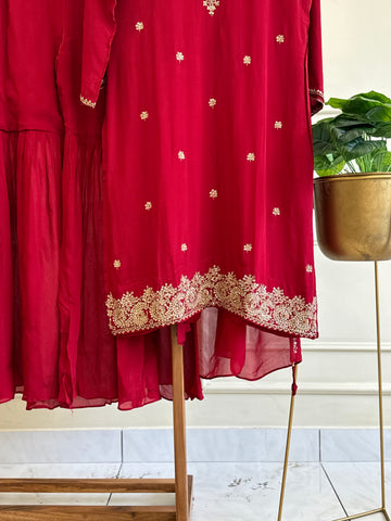 Pure chinnon hand embroidered suit with sharara Bottom