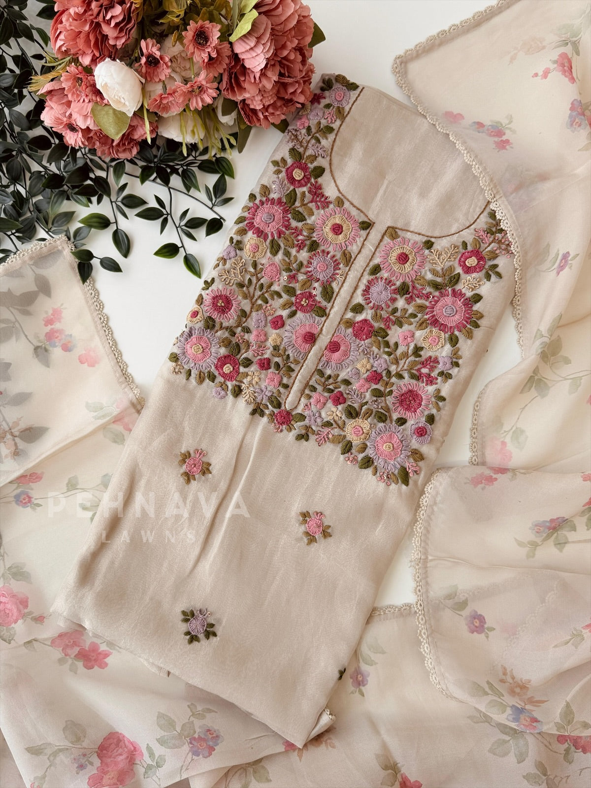 Premium Crushed Tissue Embroidered Unstitched Suit