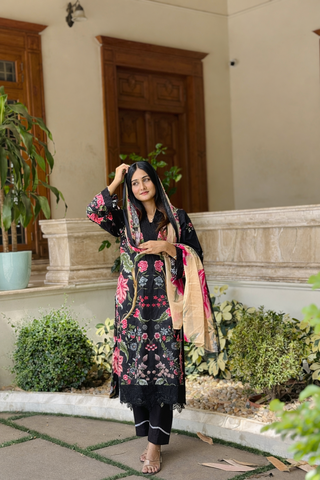 Floral Printed Ethnic Pak-Suit Ft. Chiffon/Cotton Dupatta-007