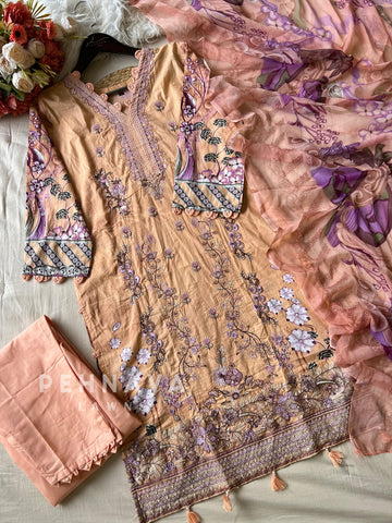 Floral Embroidered Cotton Suit -4104