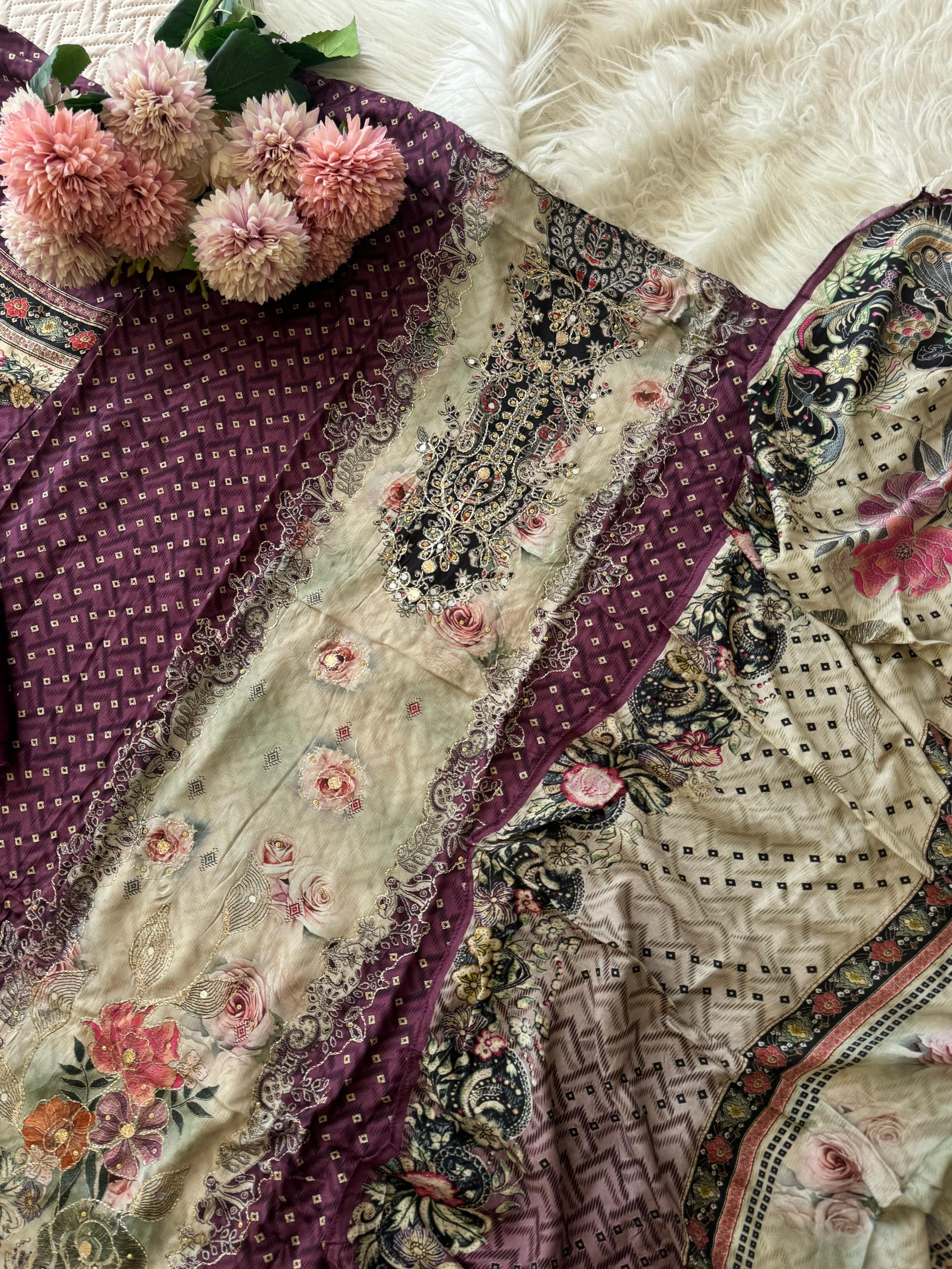 Premium Muslin Suit with Bloomy Prints-240