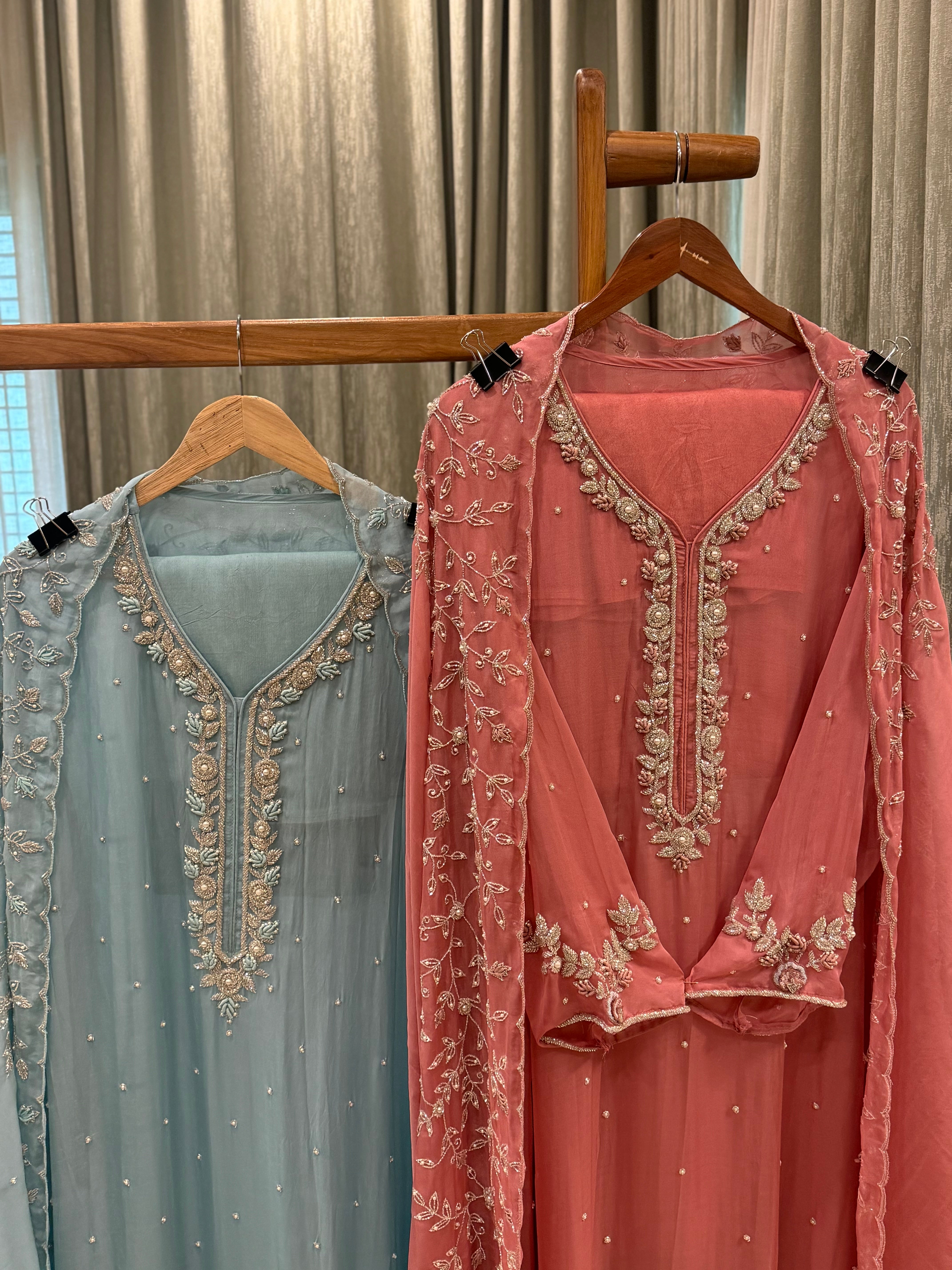 Premium organza  handwork suit with bottom and organza  hand  worked dupatta-1098