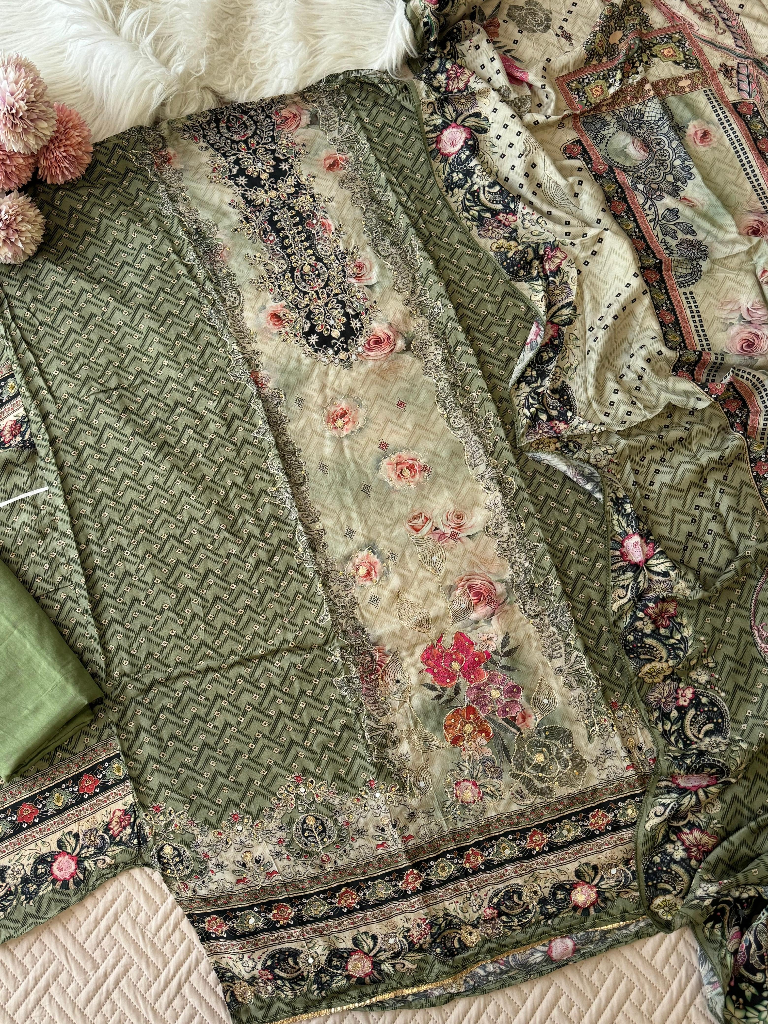 Premium Muslin Suit with Bloomy Prints-240