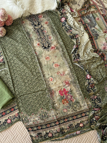 Premium Muslin Suit with Bloomy Prints-240