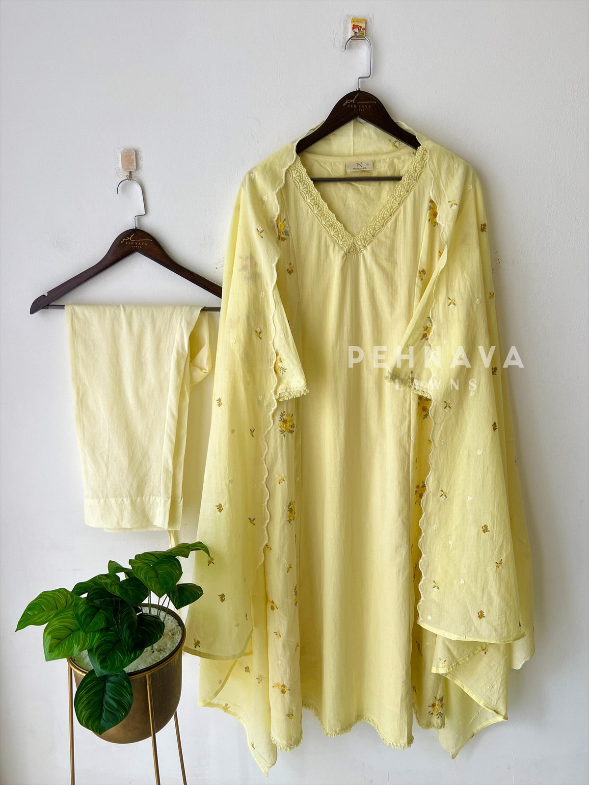 Panel Cut Embroidered Suit-16566