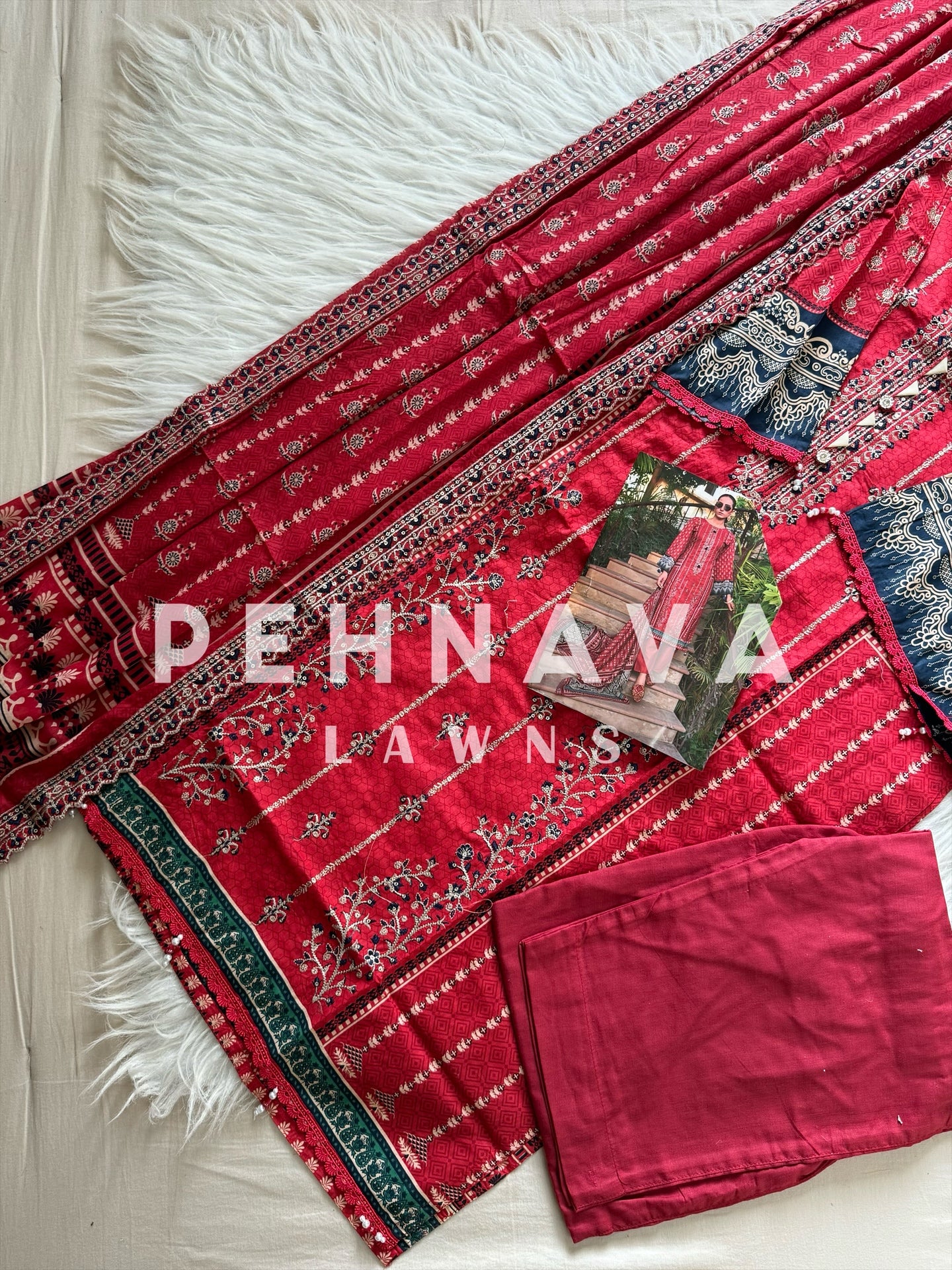 Soft dupatta embroidered suit with cotton embroidered top -3420