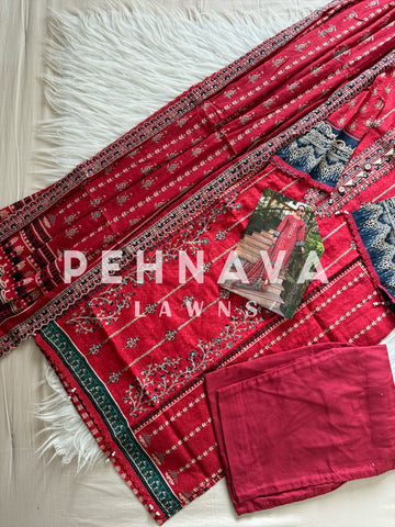 Soft dupatta embroidered suit with cotton embroidered top -3420