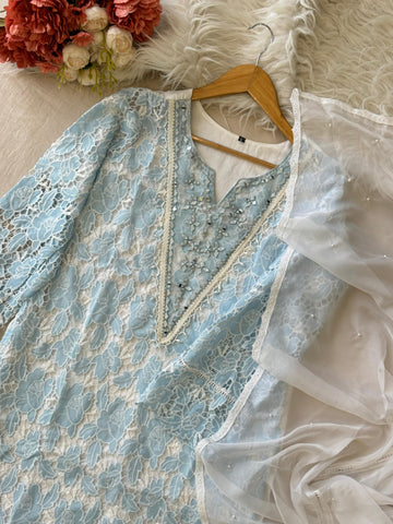 Glamorous Cutwork Suit Ft. Organza Dupata