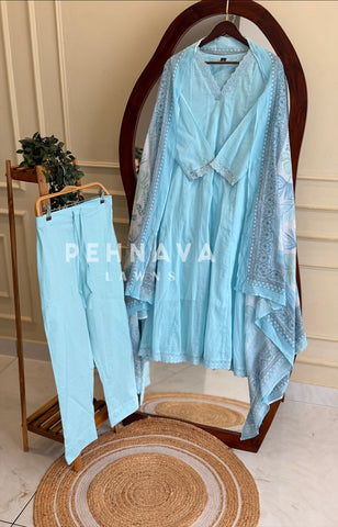 V-Neck Lace Trimed Anarkali Suit-6/D26