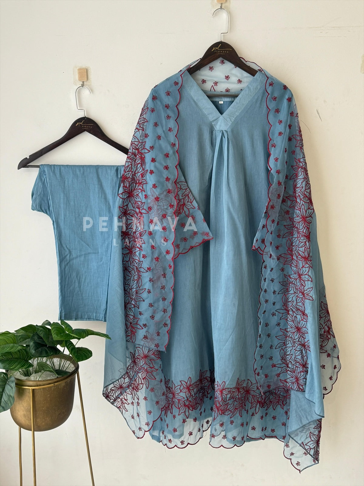 Organza detailed Chanderi Suit Set-12680