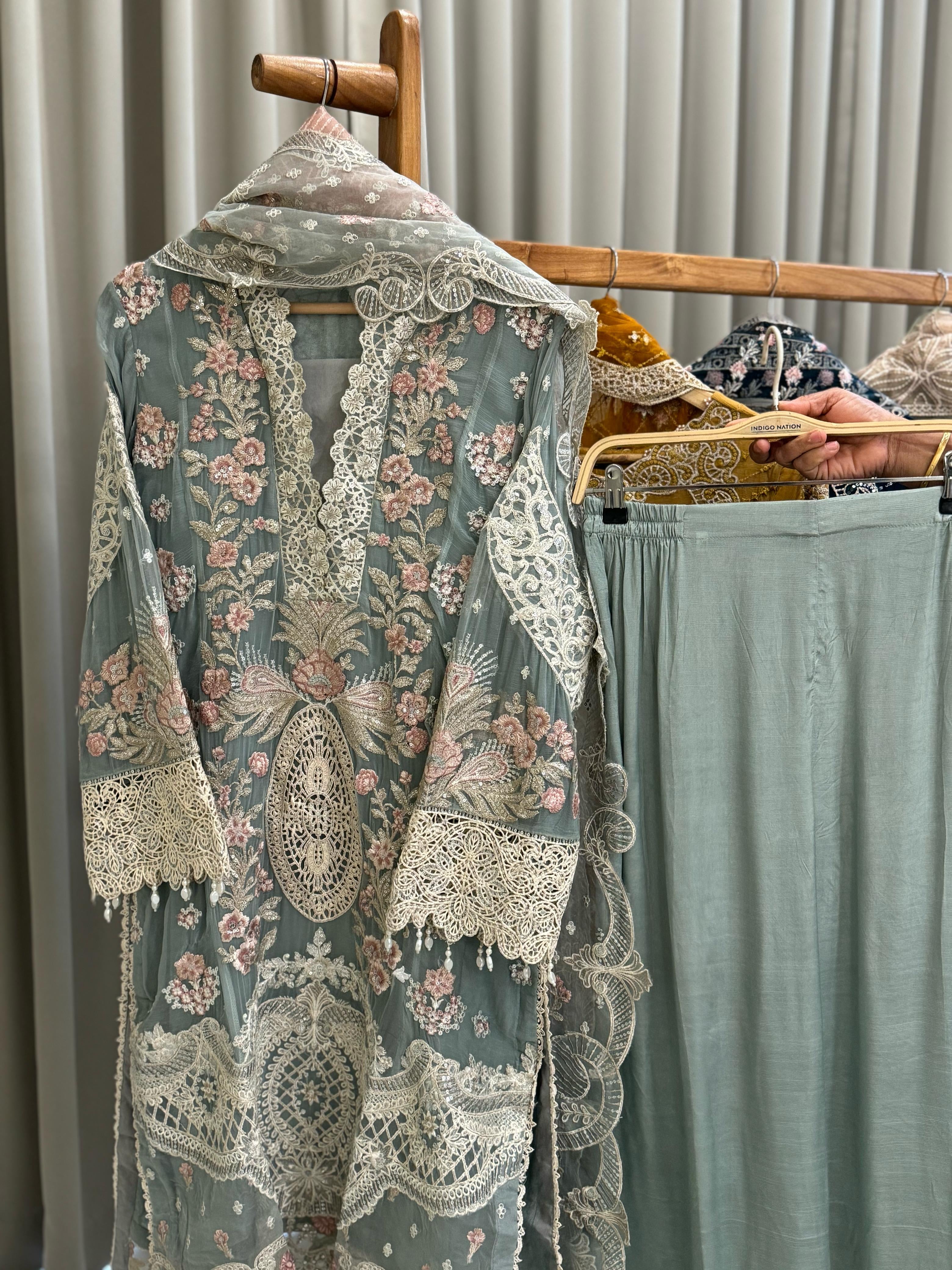 Heavily Embroidered Organza Suit-1