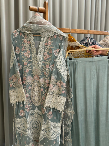 Heavily Embroidered Organza Suit-1
