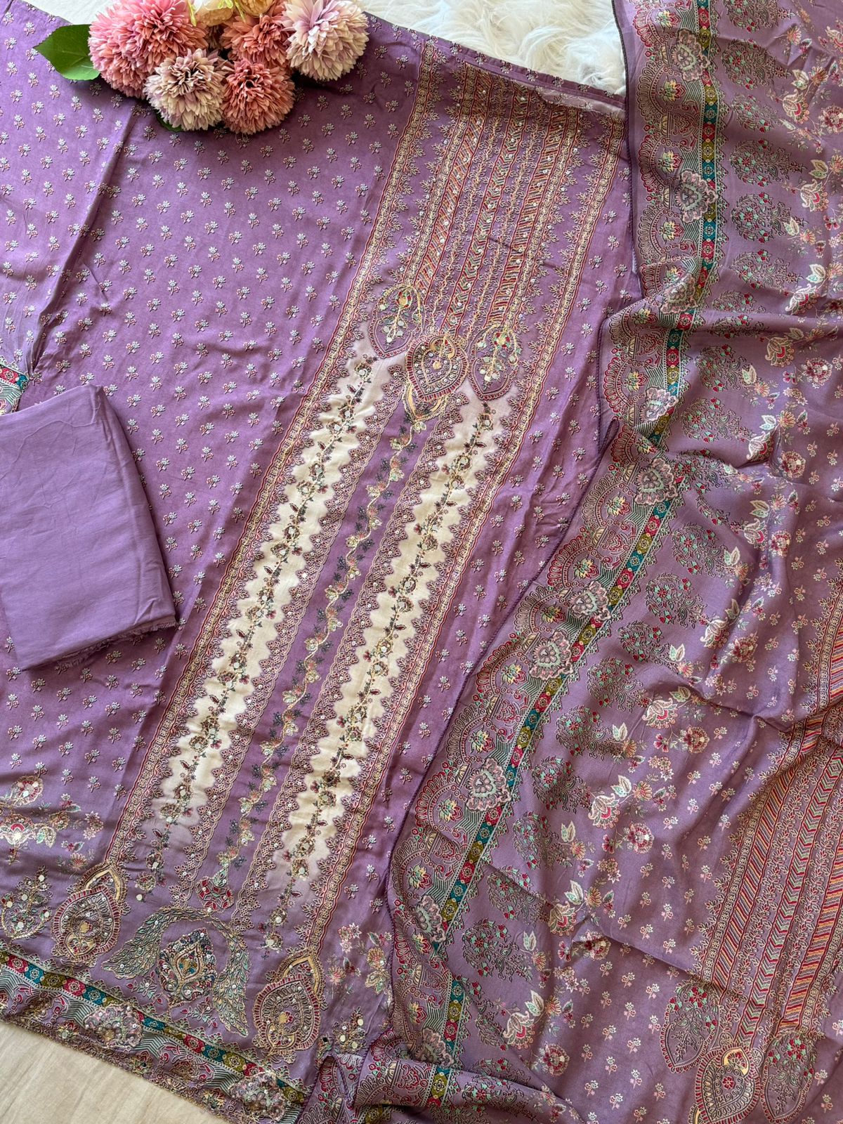 Dual Coloured Muslin Suit-228