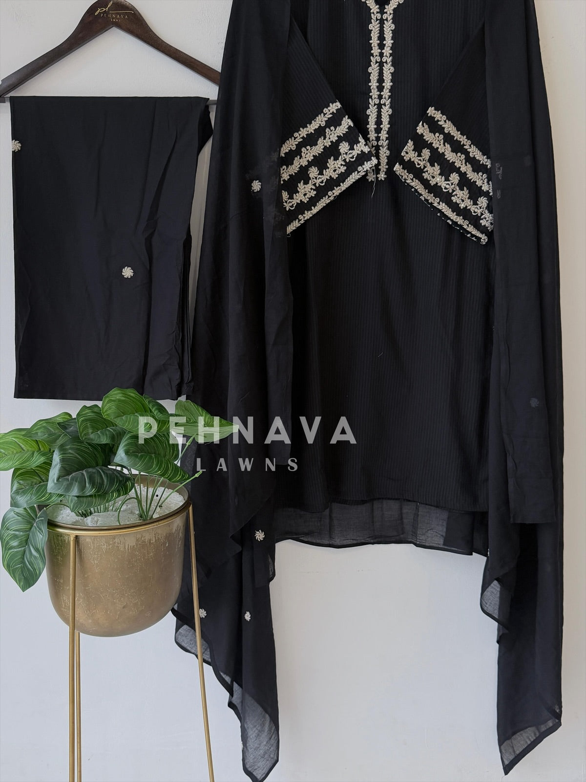 Cotton Embroidered Three Piece Suit-1001