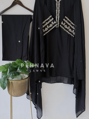 Cotton Embroidered Three Piece Suit-1001