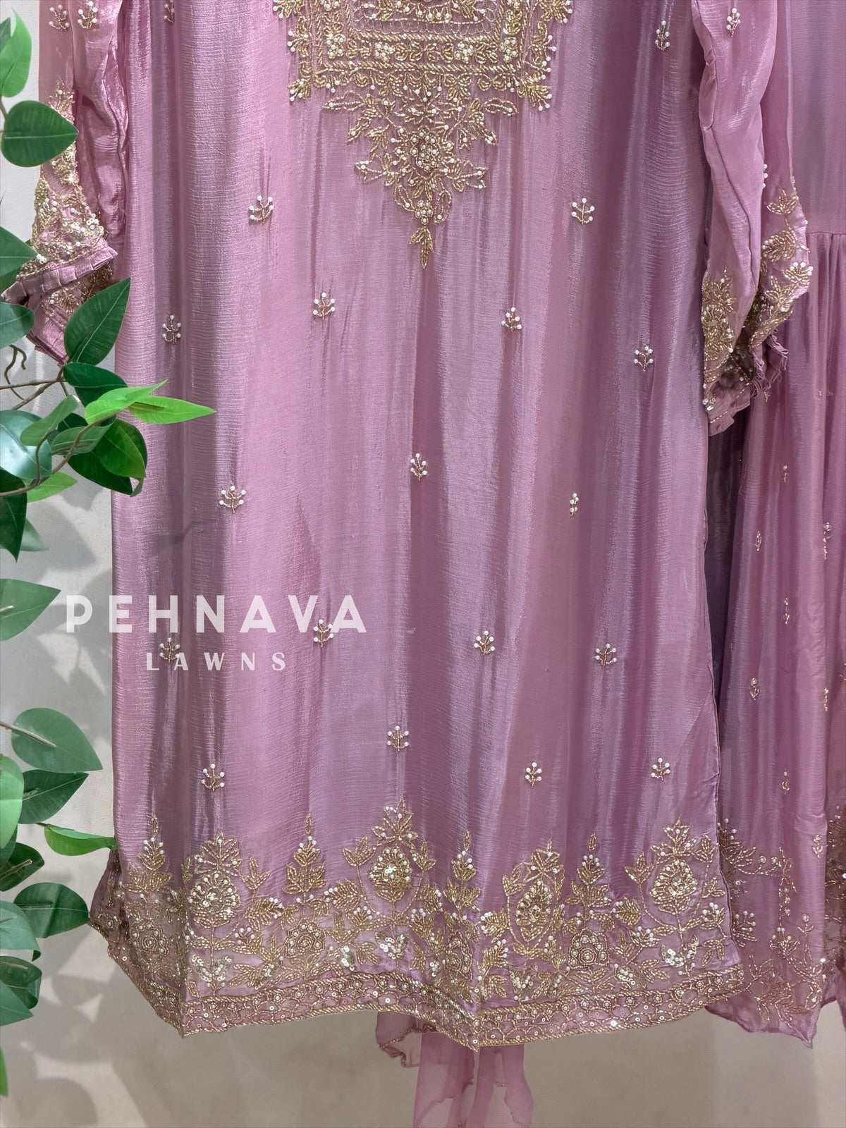 Heavily Handworked Sharara with Pure Chiffon Dupata - Pehnava Lawns