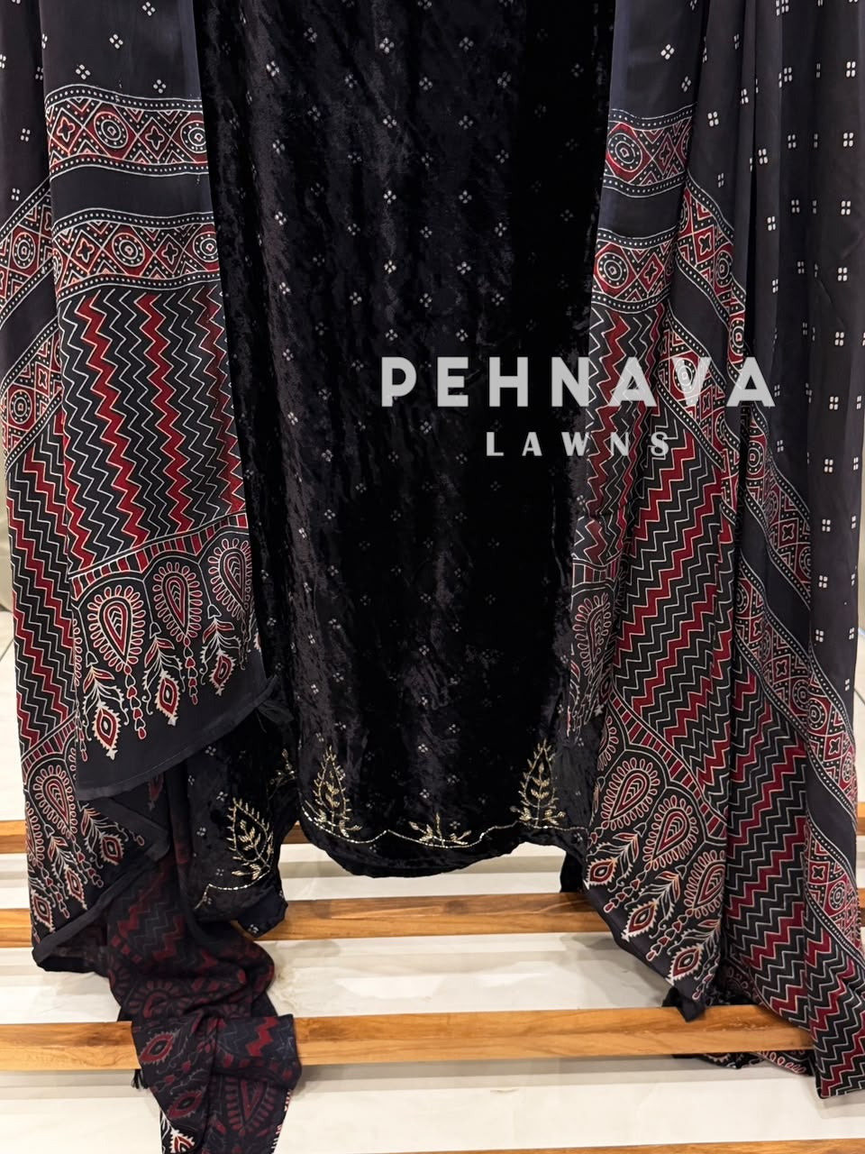 Velvet Ajrakh Printed Unstitched Suit