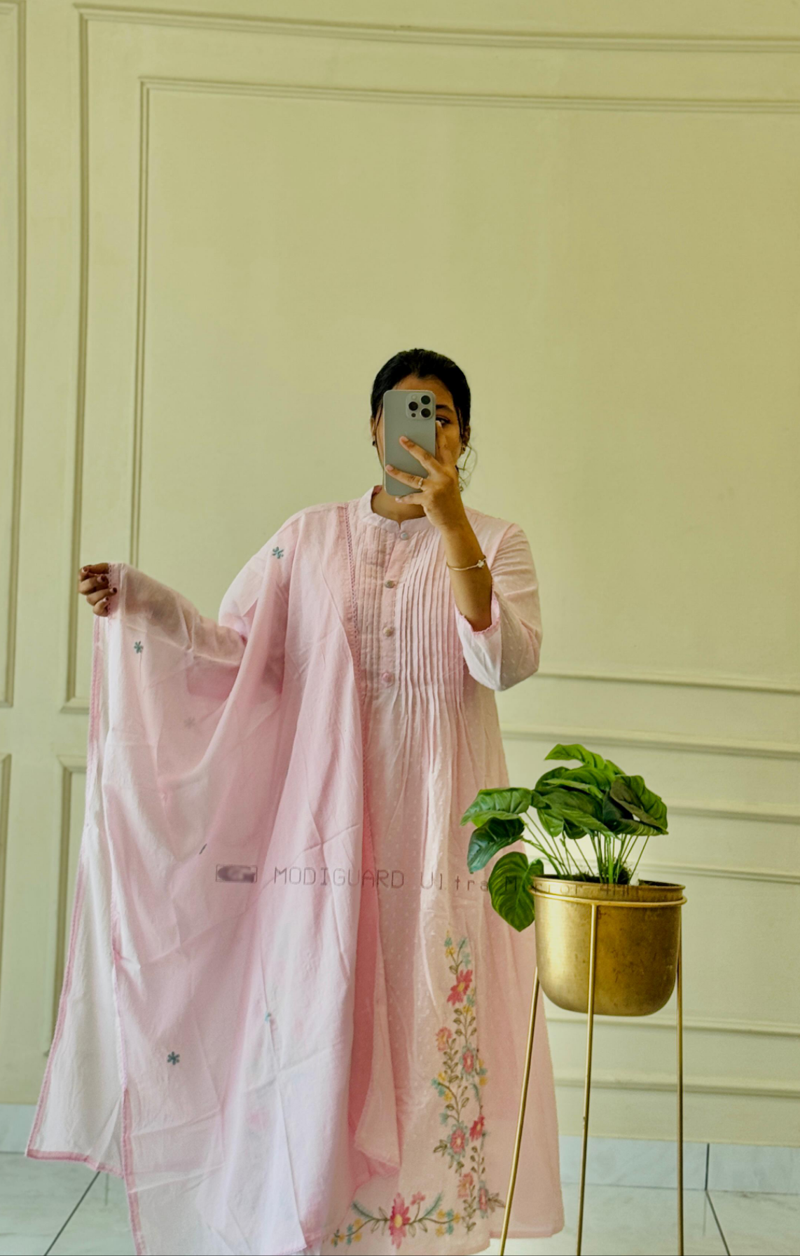 Pure Mul Cotton pleated slitted A-line suit