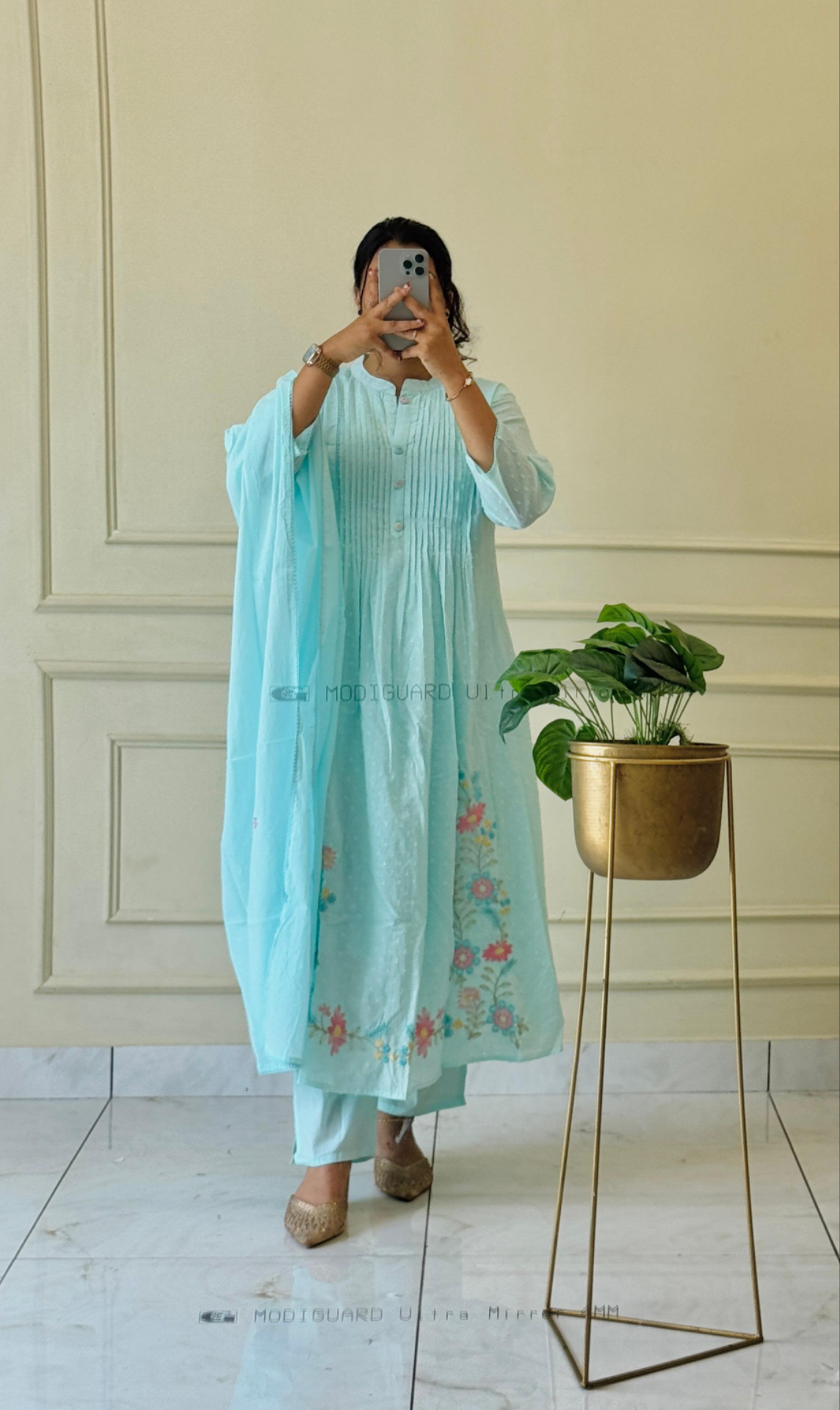 Pure Mul Cotton pleated slitted A-line suit
