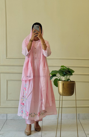 Pure Mul Cotton pleated slitted A-line suit