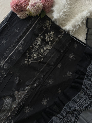 Paki Printed casual suit with chiffon/cotton dupatta -495 black