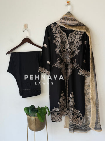 Rayon Embroidered Three Piece Suit-3639