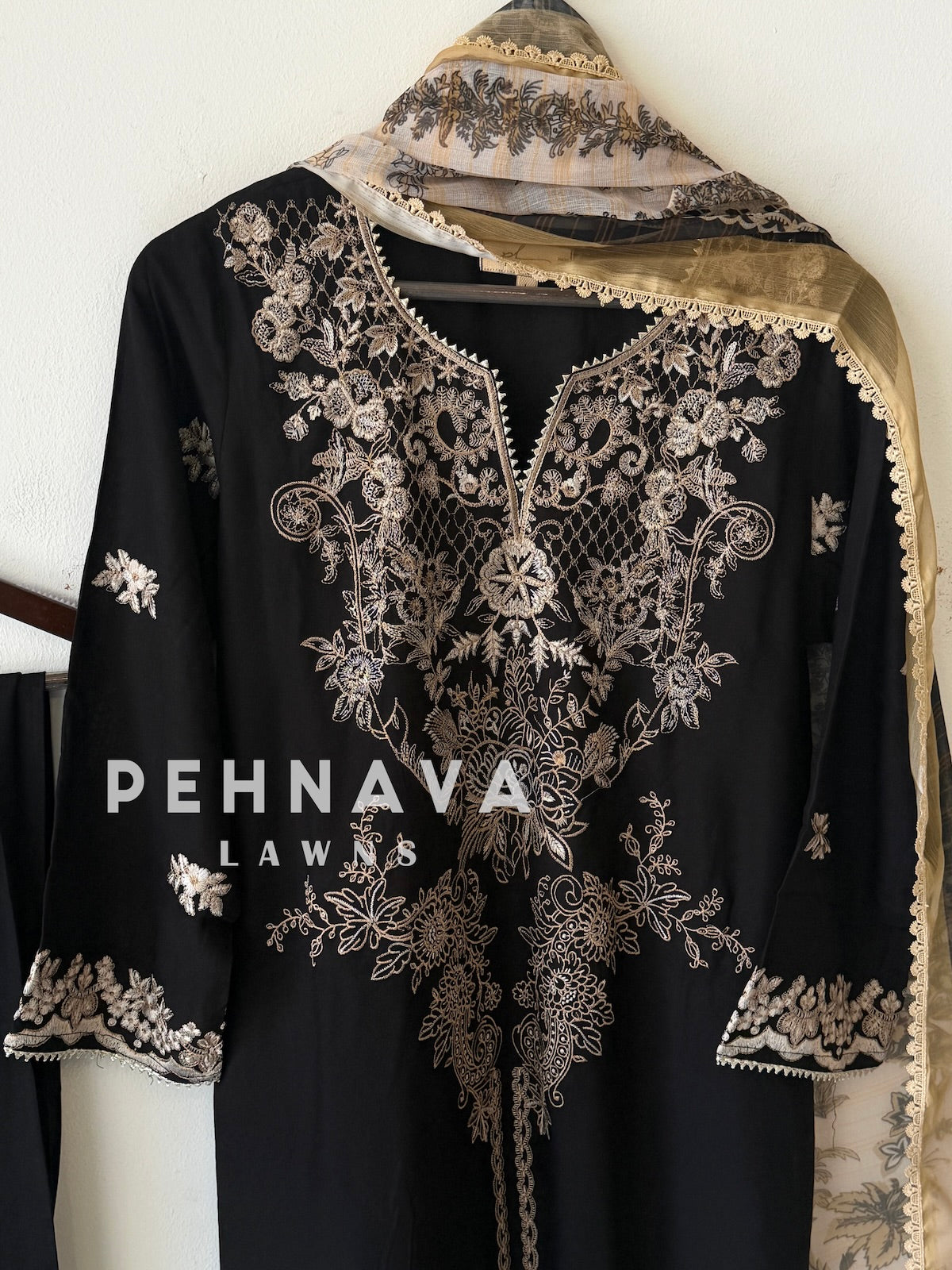 Rayon Embroidered Three Piece Suit-3639