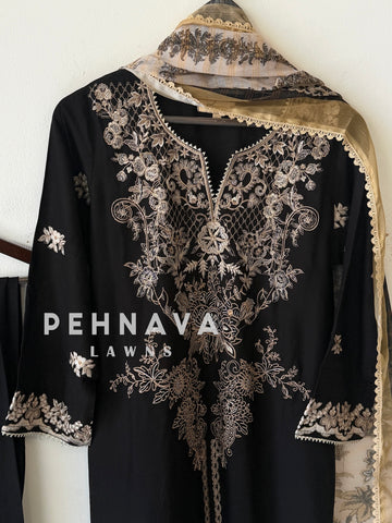 Rayon Embroidered Three Piece Suit-3639