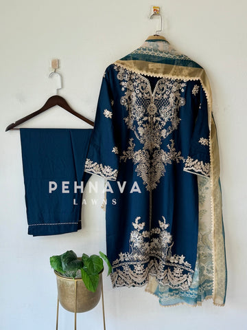 Rayon Embroidered Three Piece Suit-3639