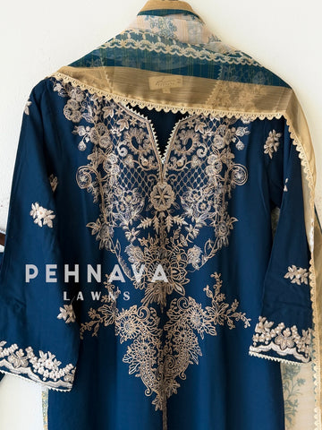 Rayon Embroidered Three Piece Suit-3639