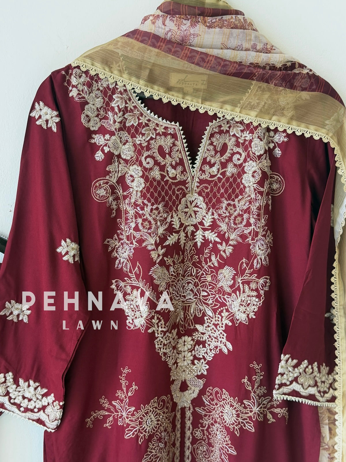 Rayon Embroidered Three Piece Suit-3639