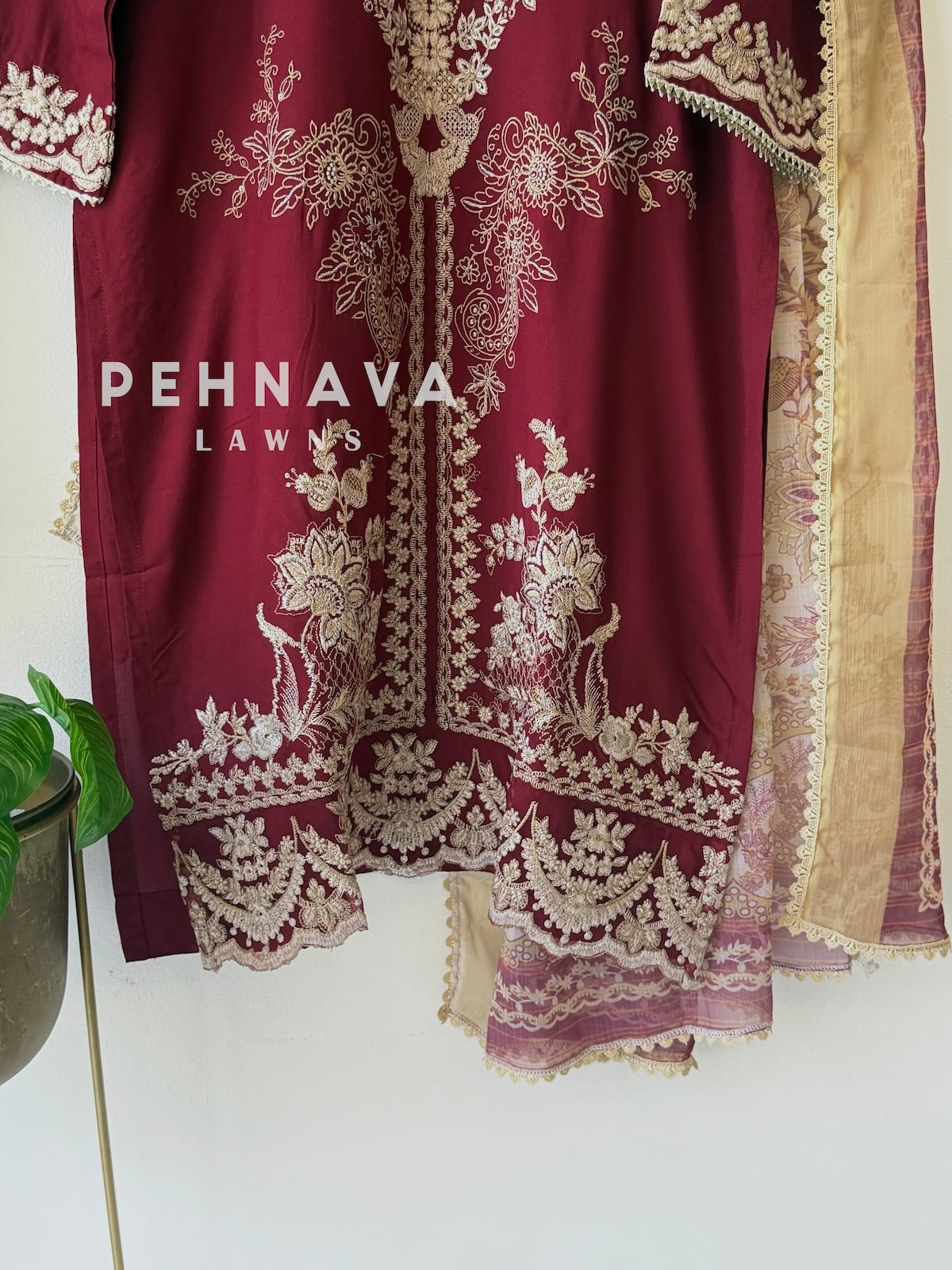 Rayon Embroidered Three Piece Suit-3639