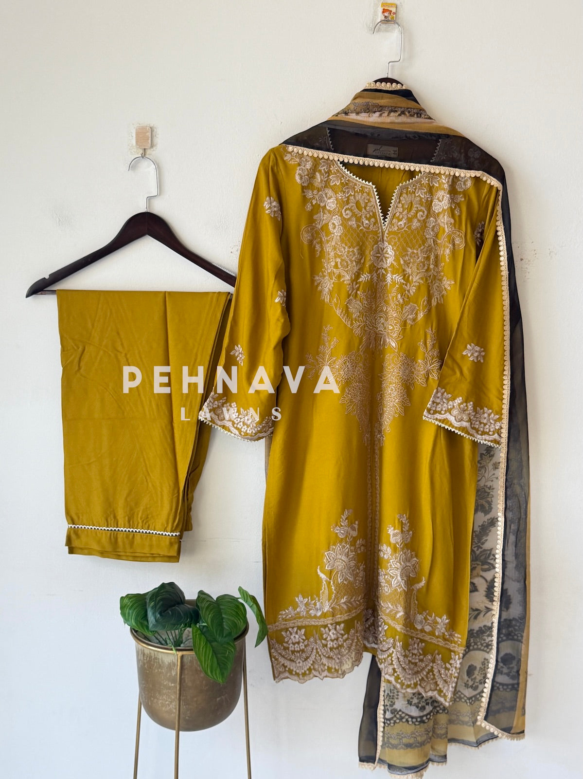 Rayon Embroidered Three Piece Suit-3639