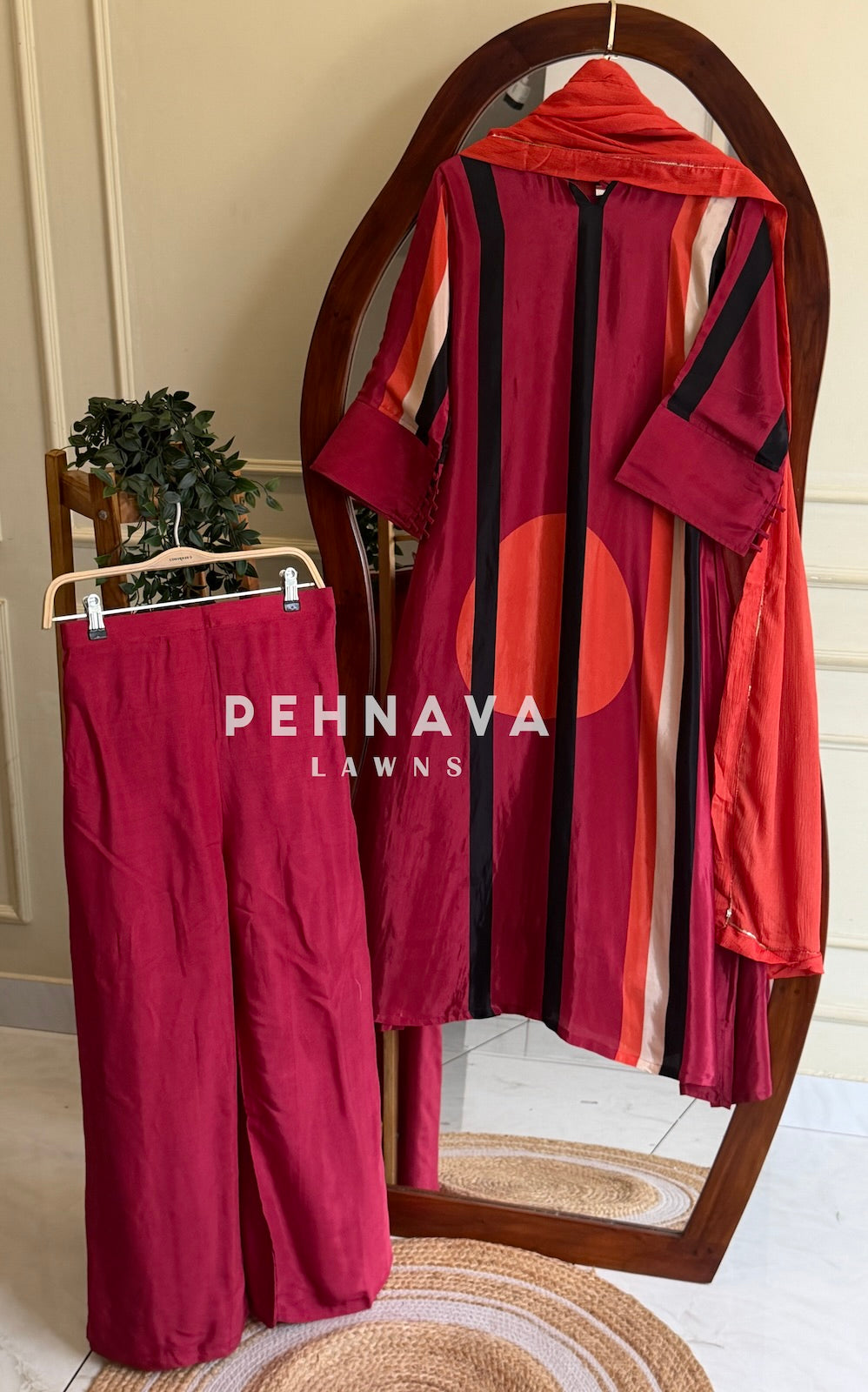 Striped Crepe Suit Set
