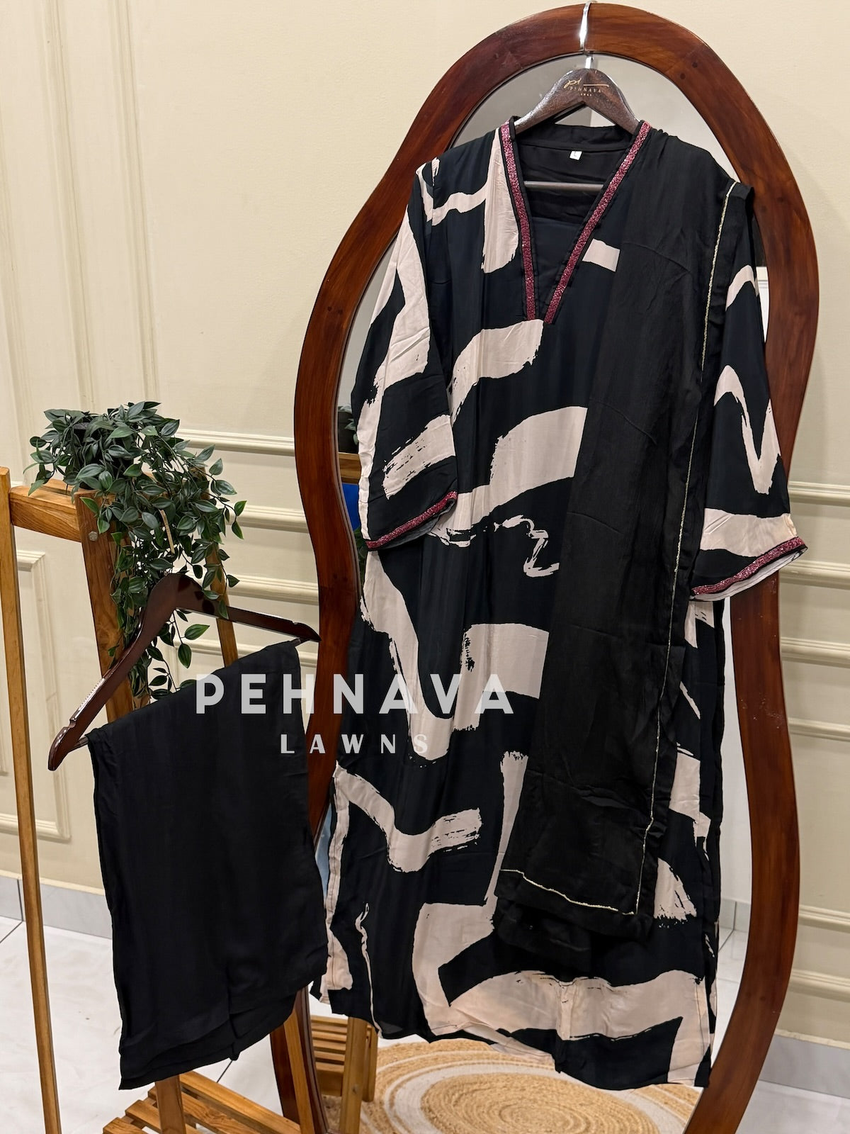 Printed Crepe Three Piece Suit
